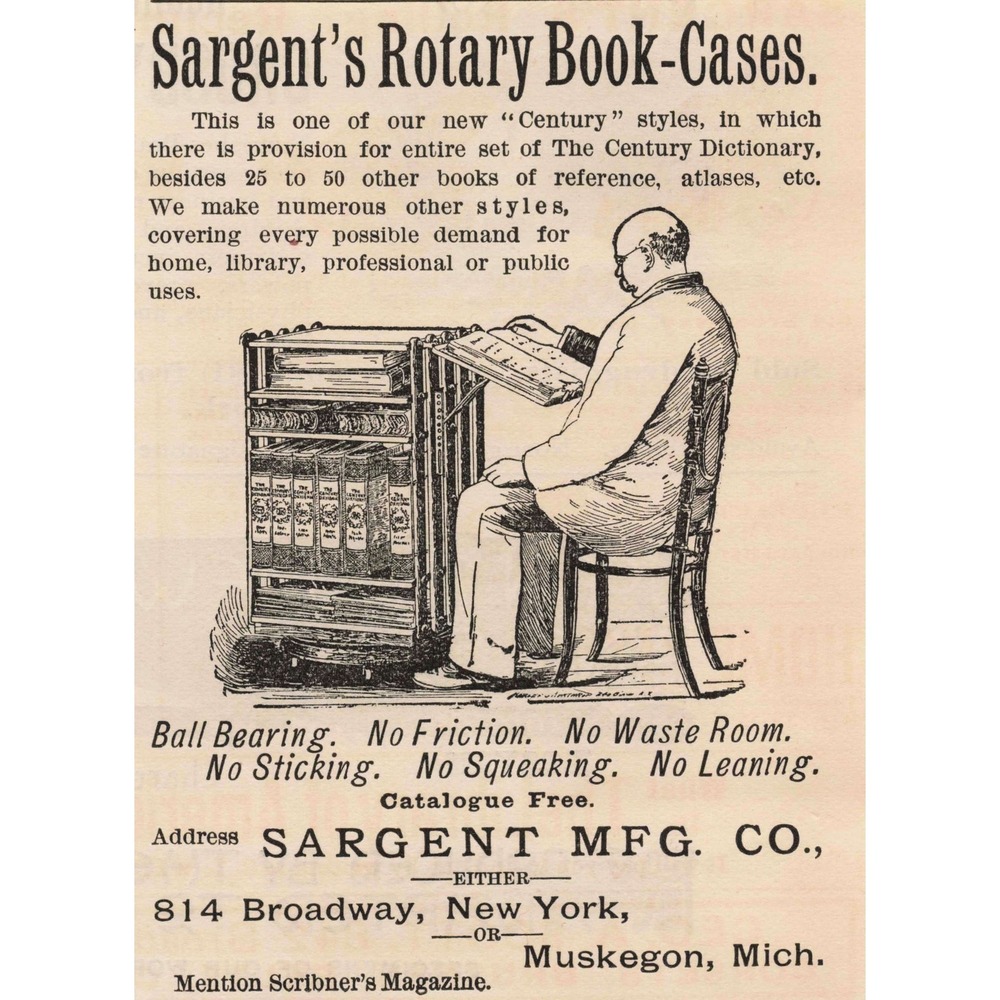 1891 Sargent Rotary Book Cases Centuryβ Style Ball Bearing Print Advertisement